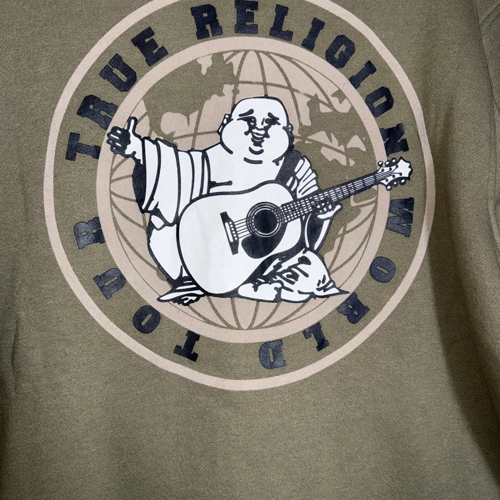 True Religion Hoodie Mens M‎ Green Buddha Full Zip Sweatshirt Fleece Sweater NWT